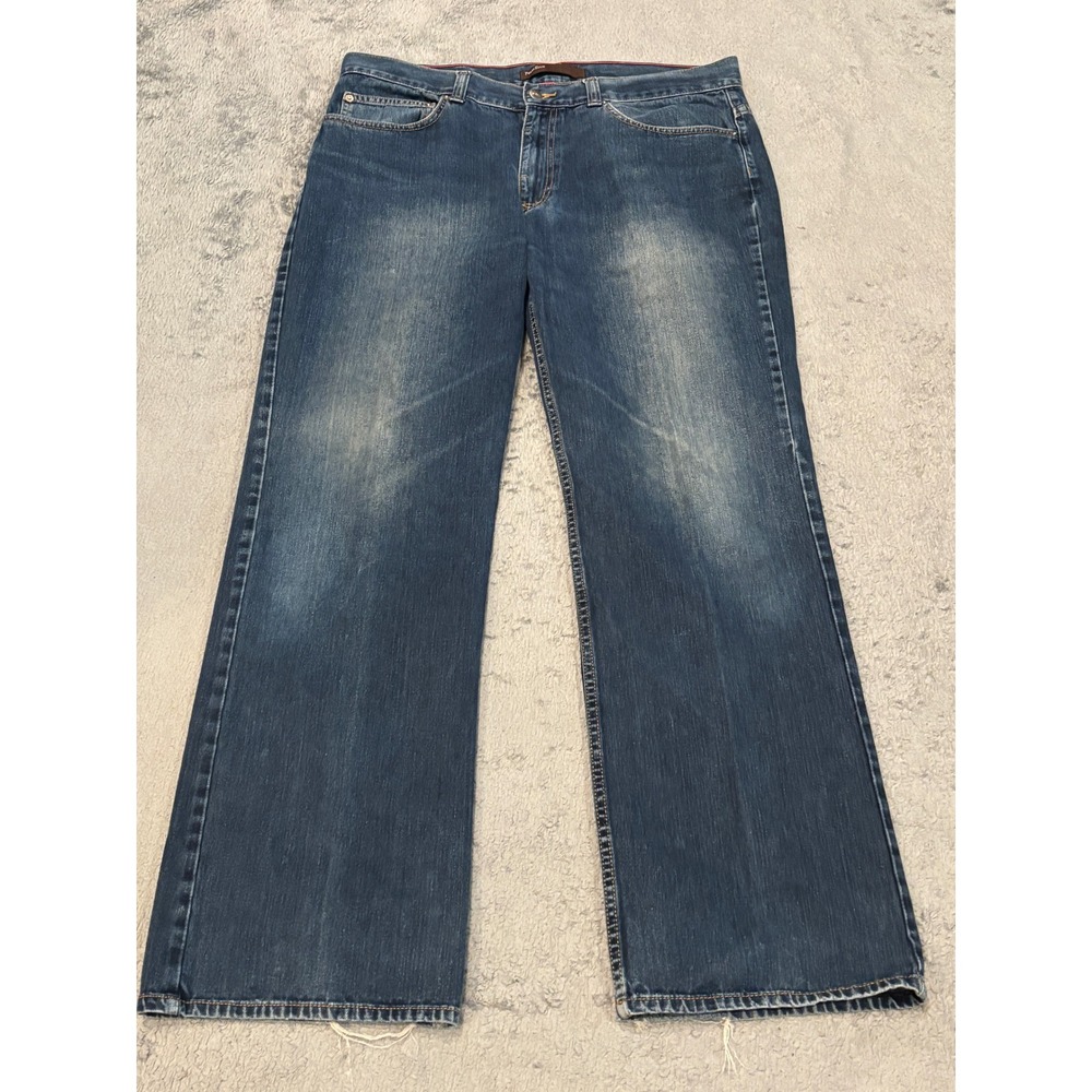 Perry Ellis Mens 36x32 Blue Jeans Medium Wash Straight Leg 100% Cotton Denim